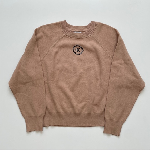 Calvin Klein Jeans Tan Brown Fall Cozy Knit Crew Neck Sweater, Size Medium - Picture 1 of 11